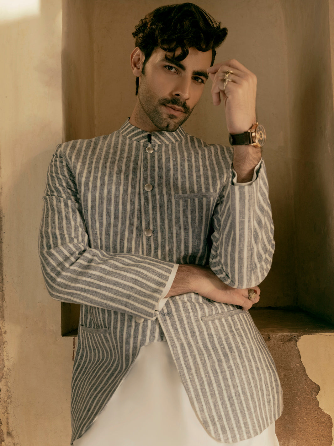 Grey Linen Prince Coat - AL-PCS-043