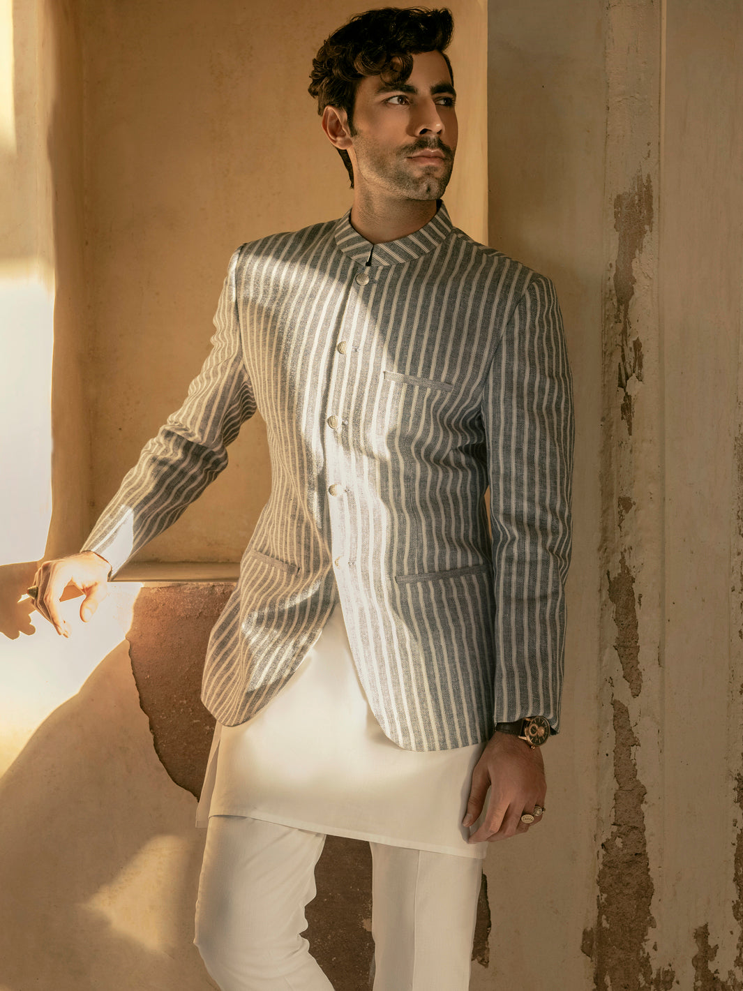 Grey Linen Prince Coat - AL-PCS-043