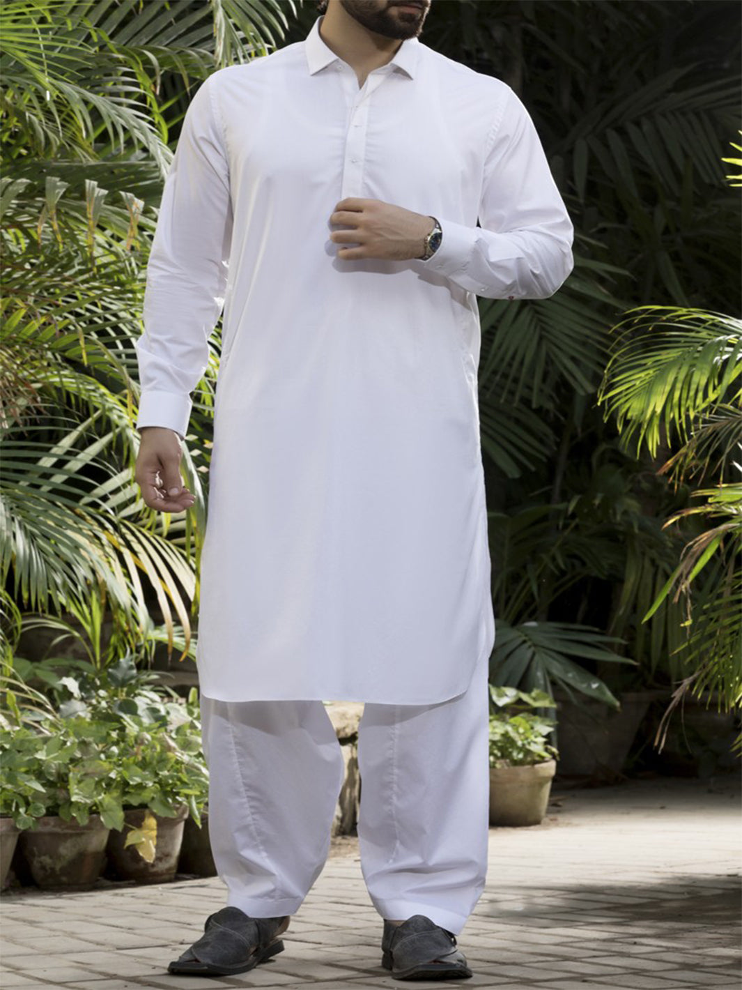 White Cotton Kameez Shalwar - ALWA-KS-069