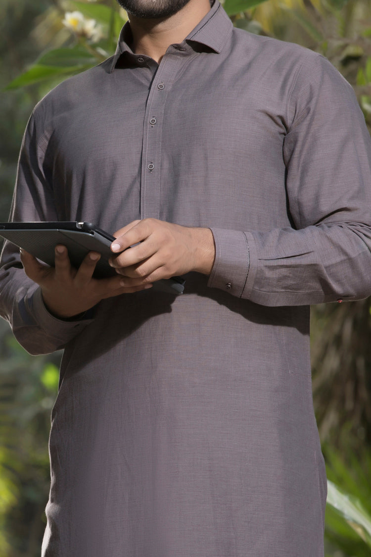 Brown Cotton Kameez Shalwar - ALWA-KS-072