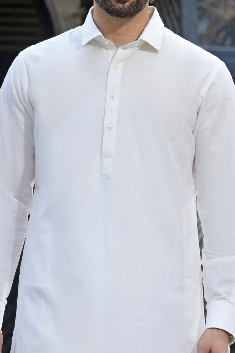 Off White Cotton Kameez Shalwar - ALWA-KS-077