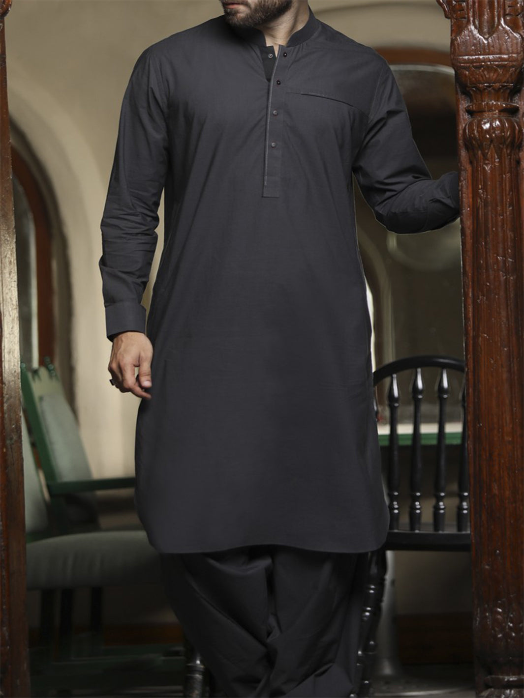 Charcoal Kameez Shalwar - ALWA-KS-092