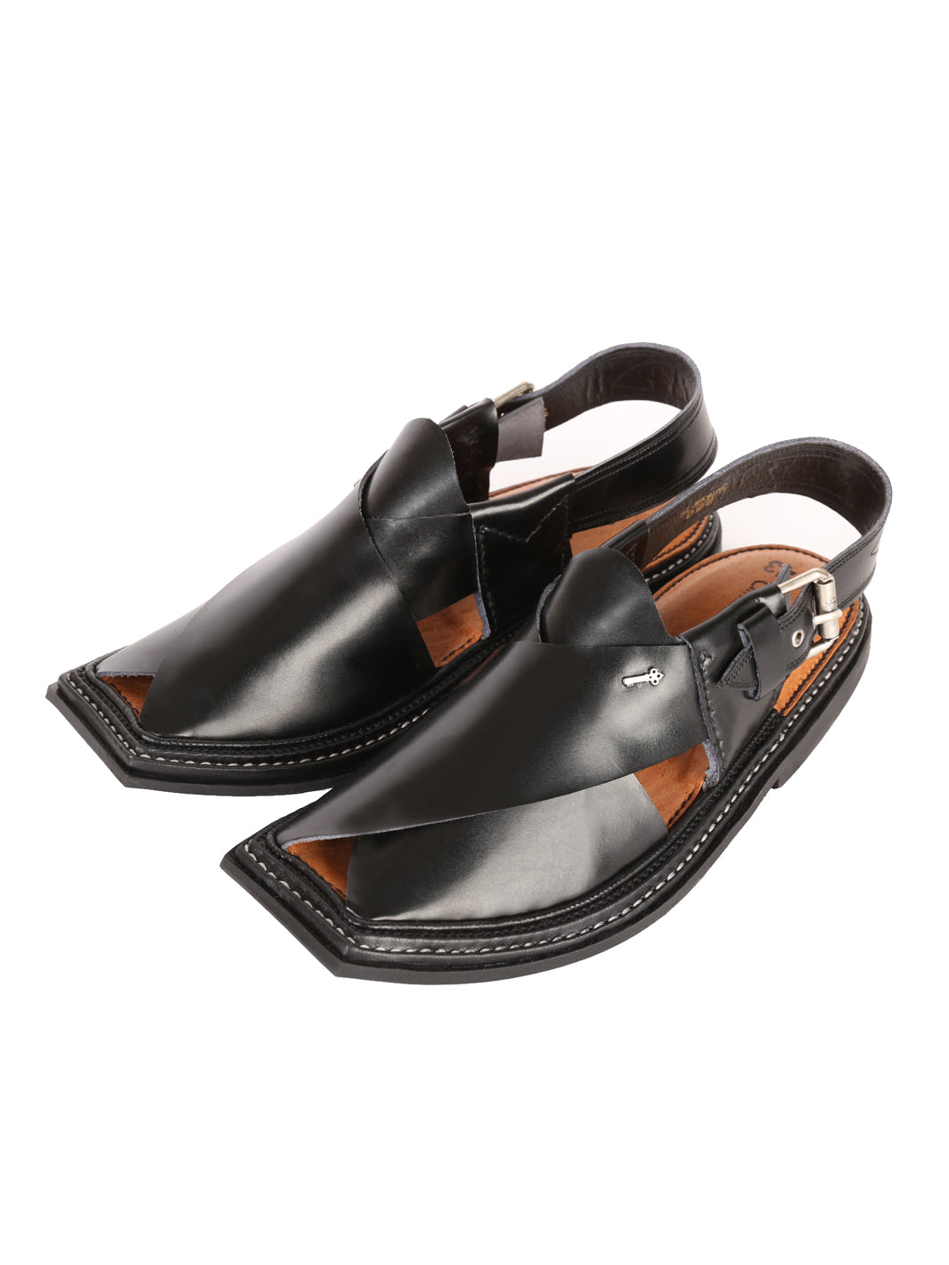 Black Leather Peshawari Chappal - AL-MFW-HC-096