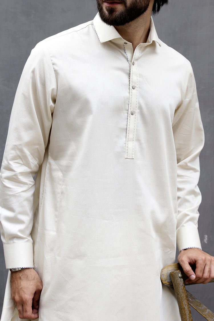 Cream Kameez Shalwar - ALWA-KS-096