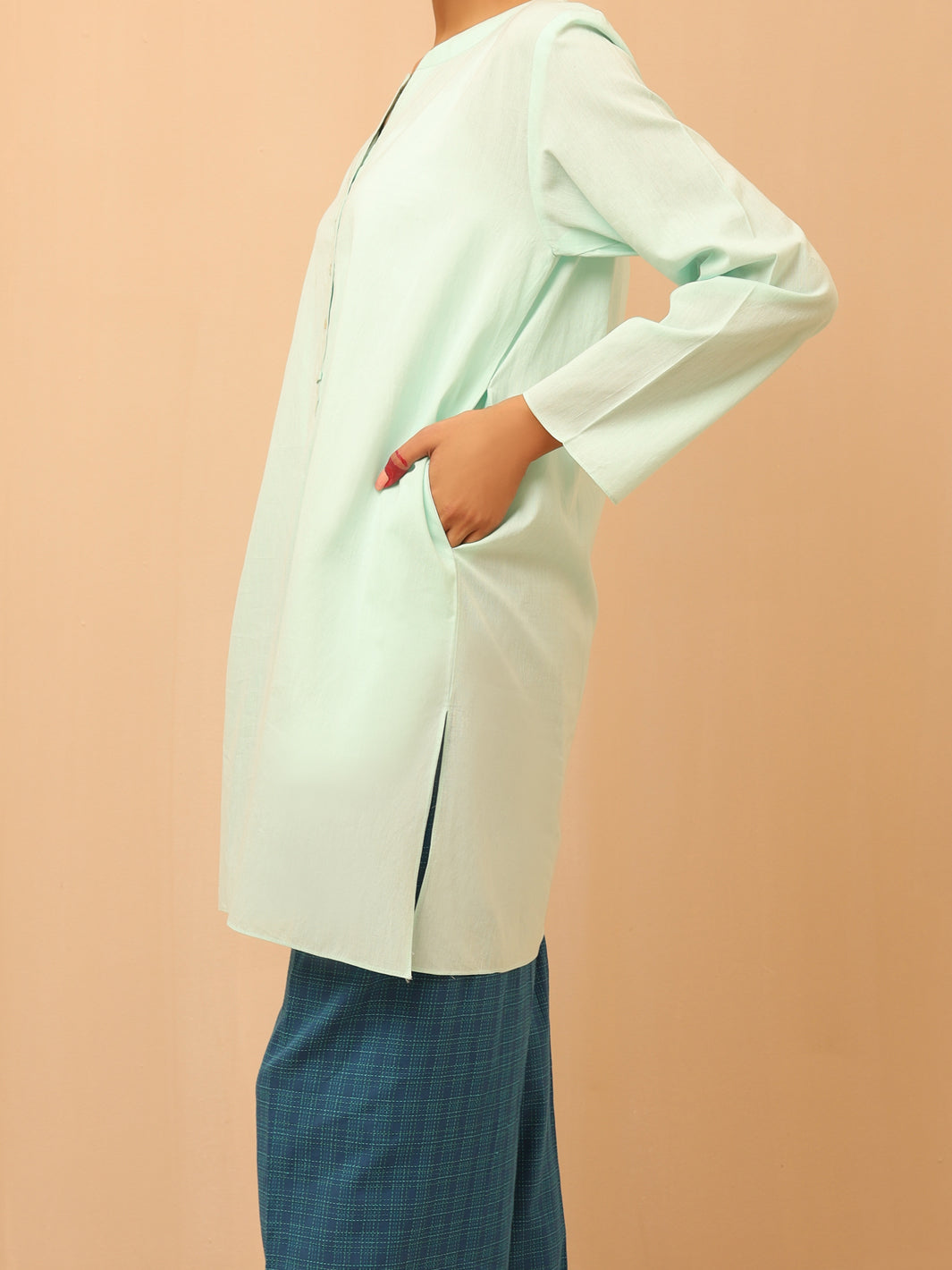 Ferozi Linen Tunic - ALCR-LK-1017 - Almirah Online