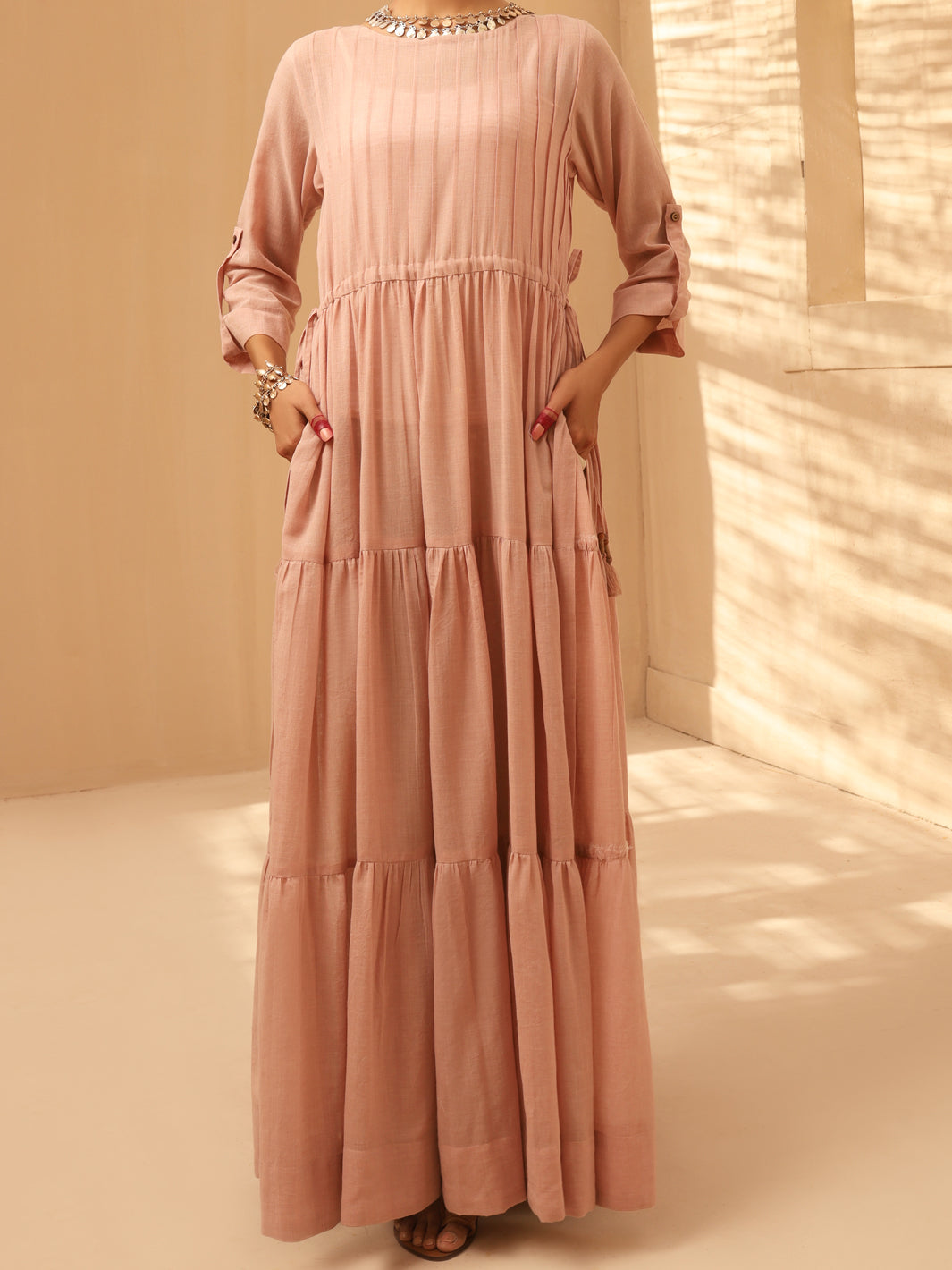 Pink Linen Tunic - ALCR-LK-1018 - Almirah Online