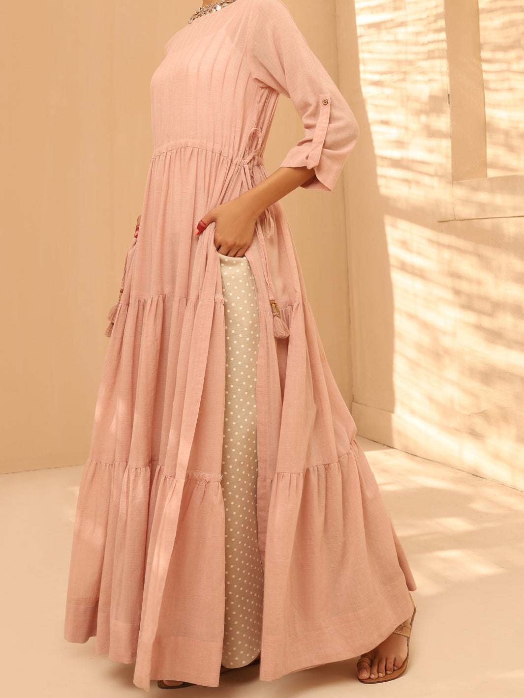 Pink Linen Tunic - ALCR-LK-1018 - Almirah Online