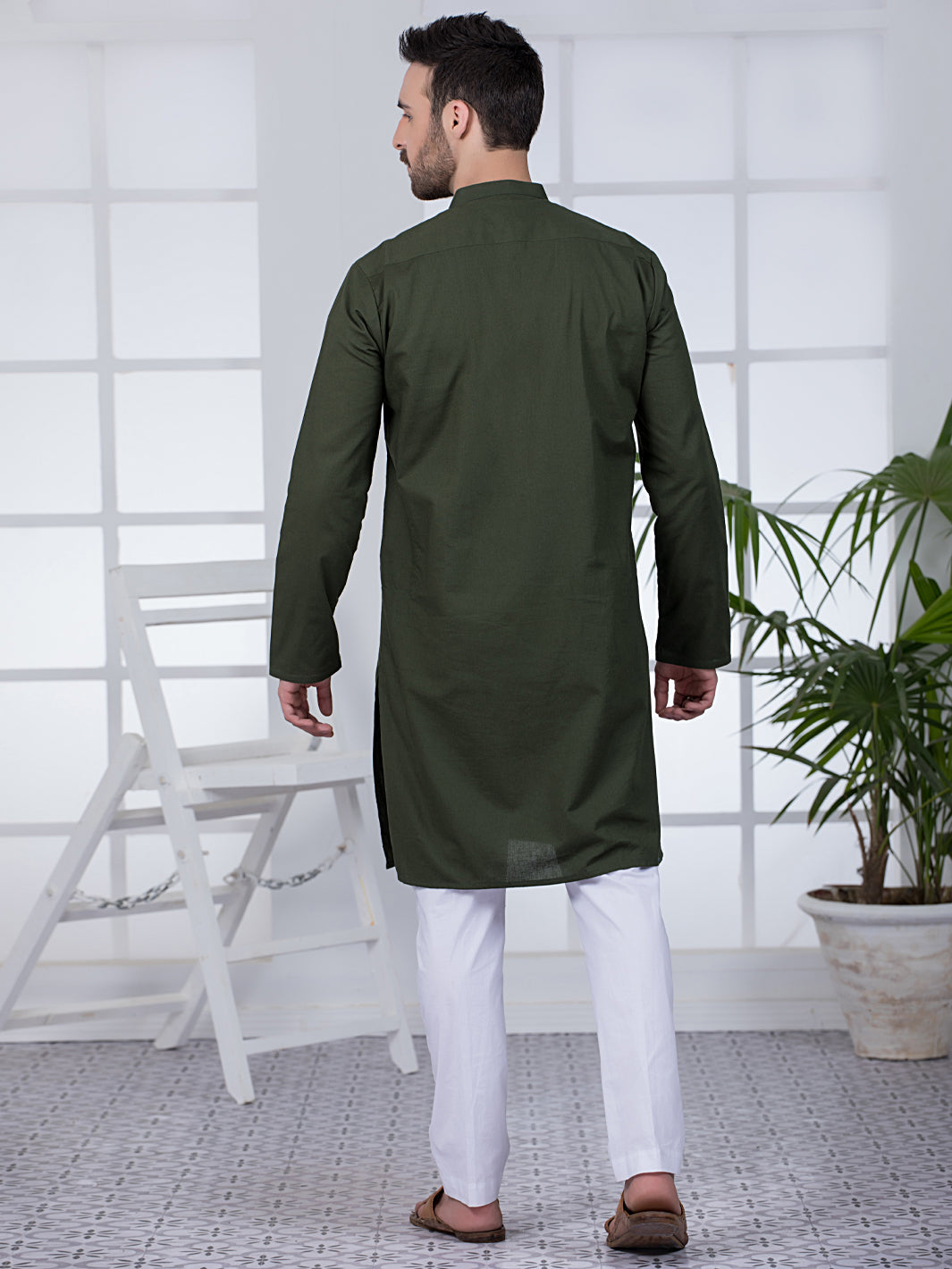 Olive Green Cotton Kurta - AL-K-1019