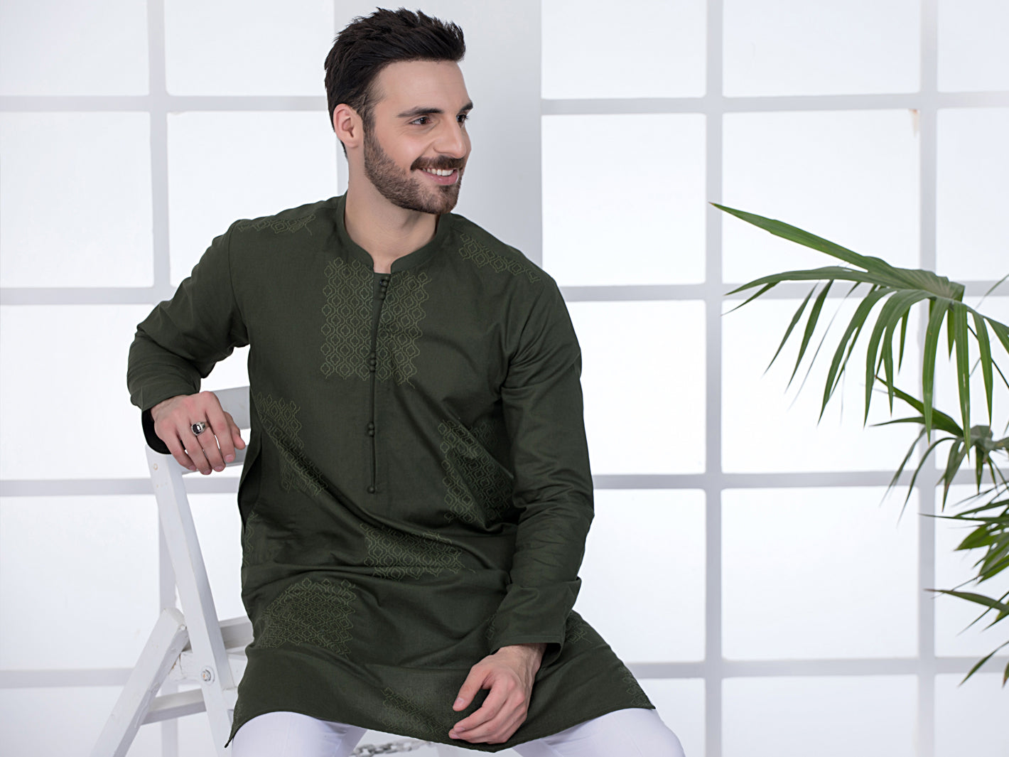 Olive Green Cotton Kurta - AL-K-1019