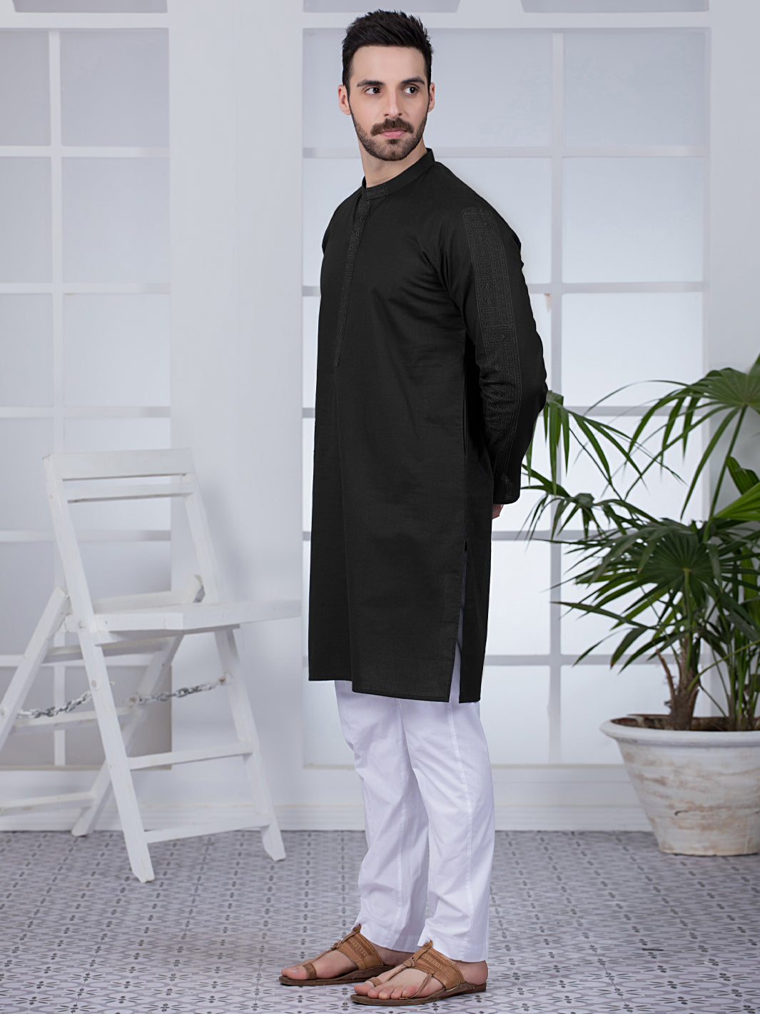 Black Cotton Kurta - AL-K-1022