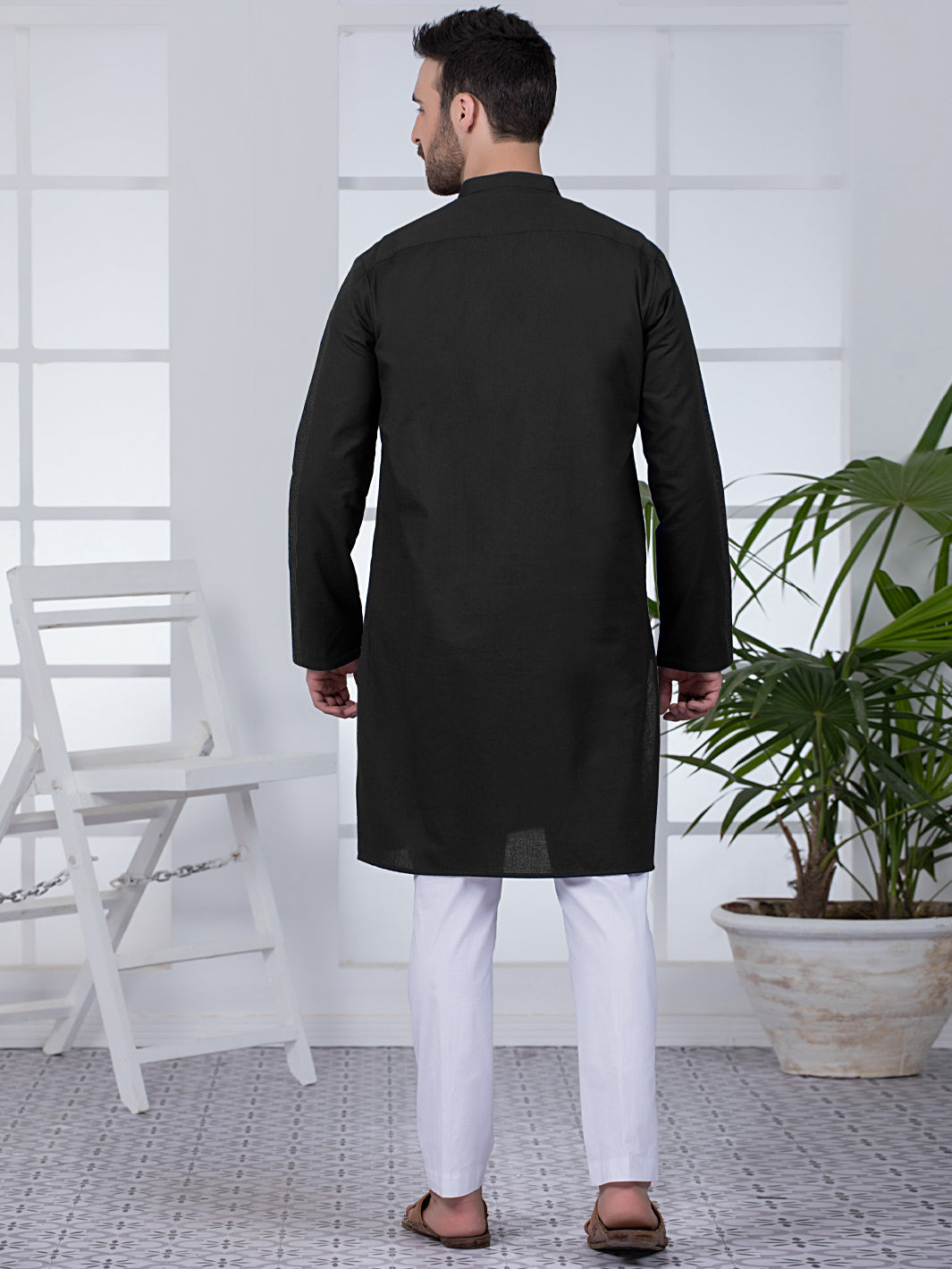 Black Cotton Kurta - AL-K-1022