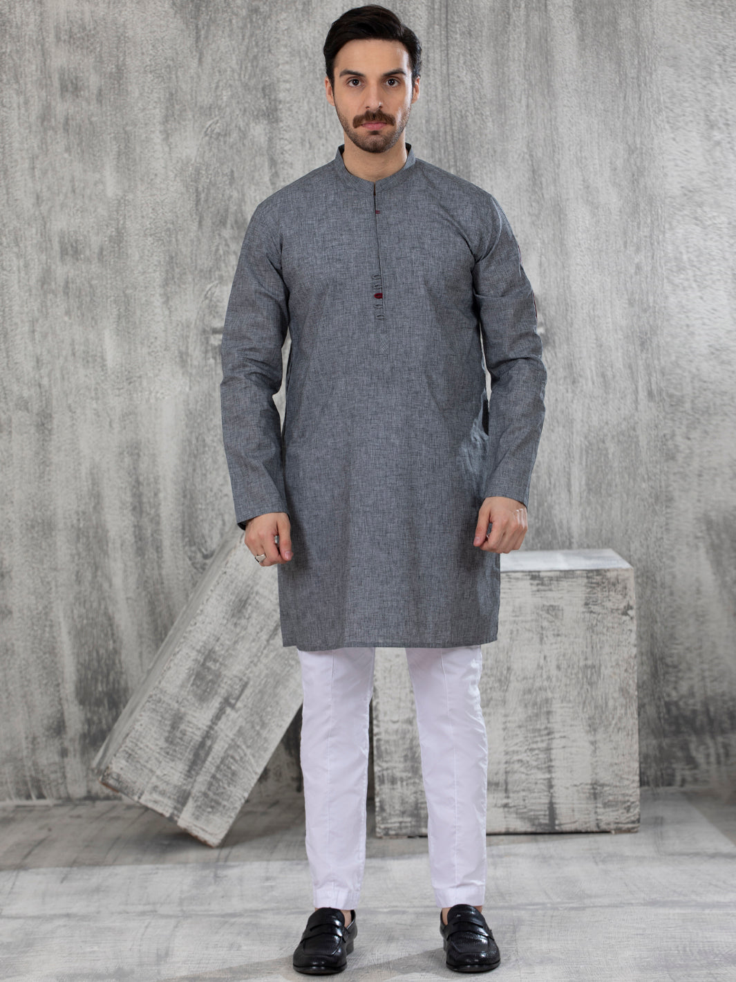 Dark Grey Blended Kurta - AL-K-1042