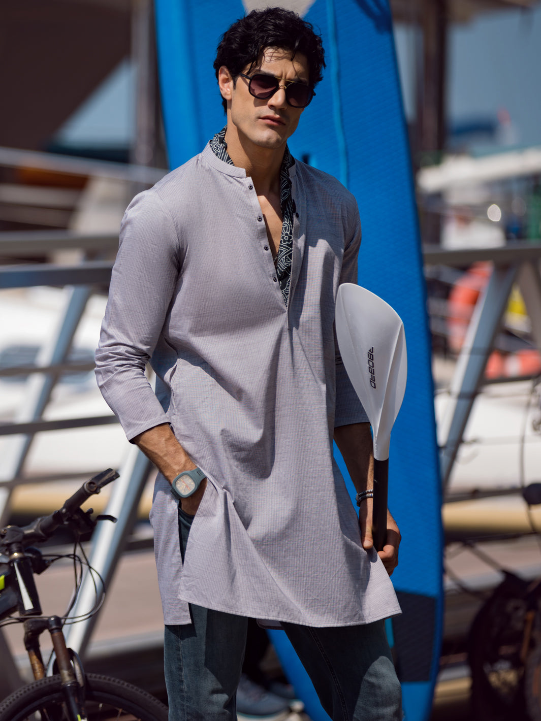 Grey Cotton Kurta - AL-K-1053