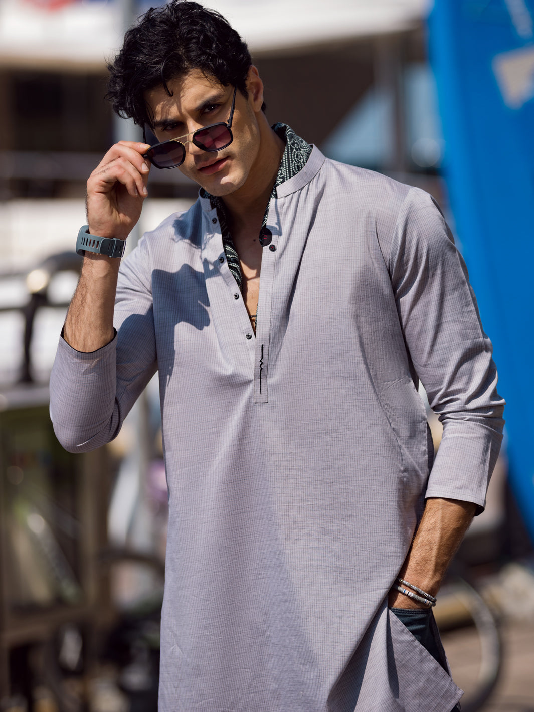 Grey Cotton Kurta - AL-K-1053