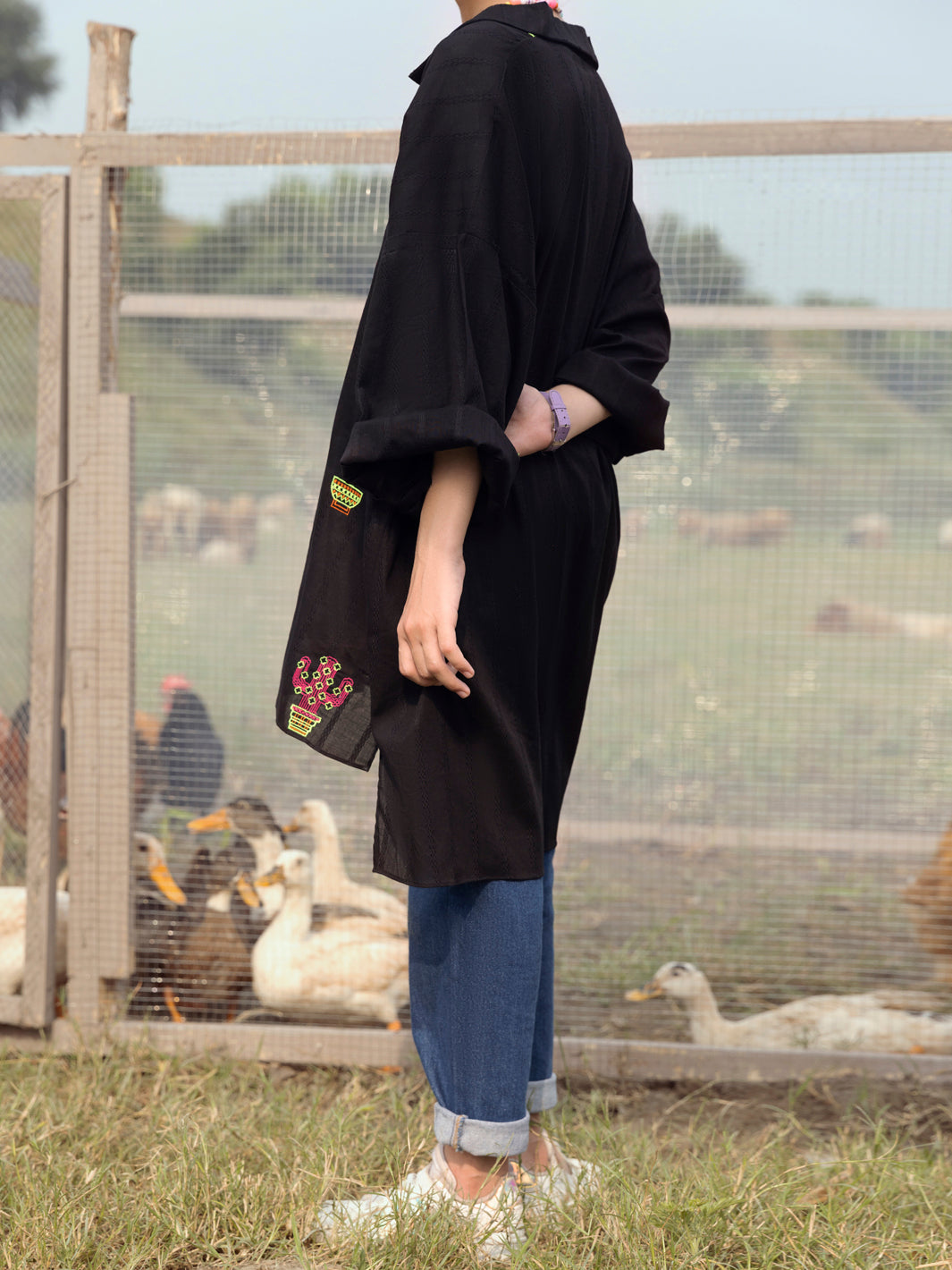 Black Cotton Kurti - ALT-LK-1063