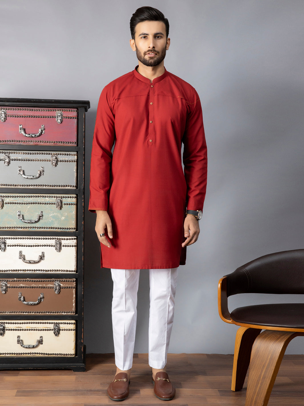 Red Blended Kurta - AL-K-1070A