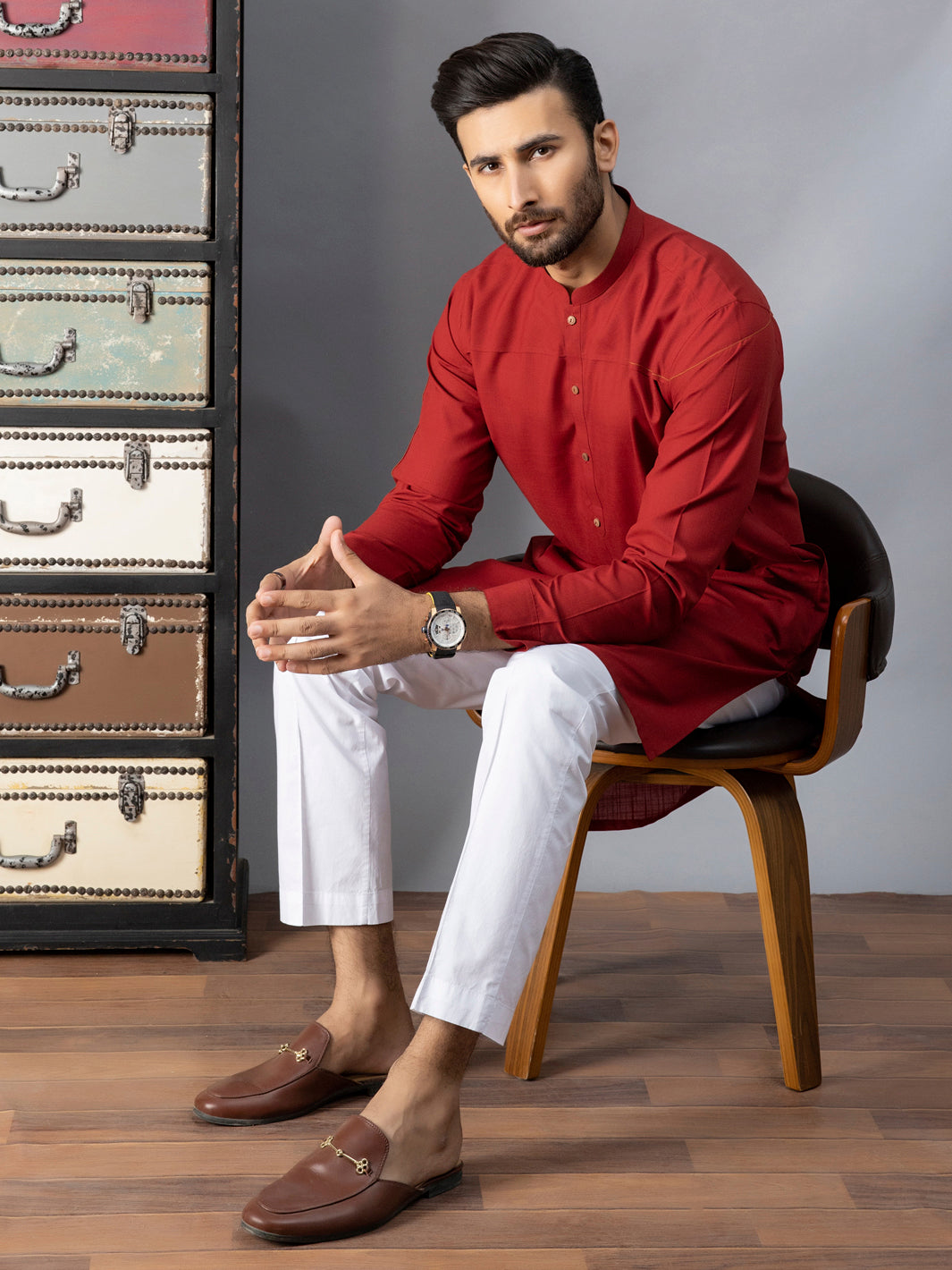 Red Blended Kurta - AL-K-1070A