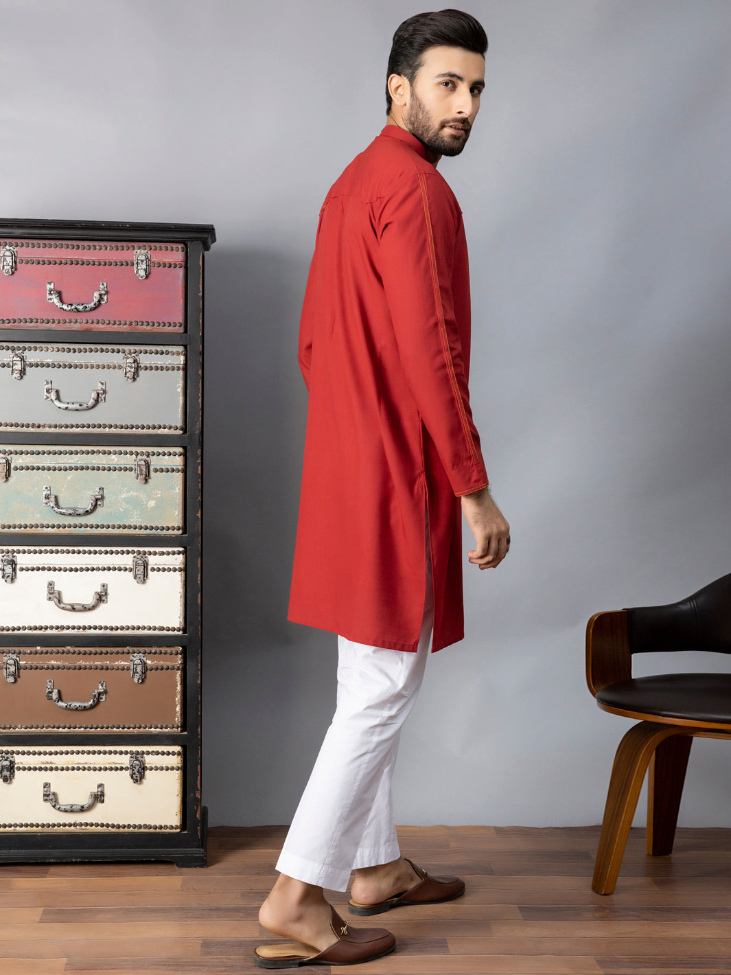 Red Blended Kurta - AL-K-1070A
