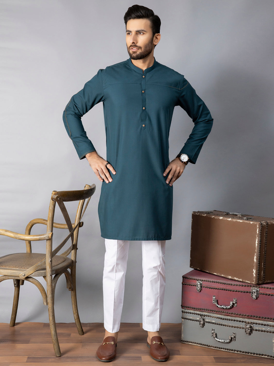 Green Blended Kurta - AL-K-1070B