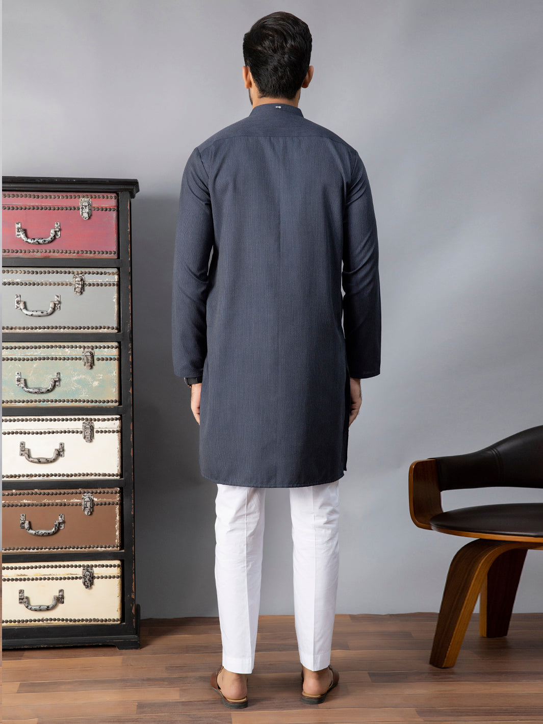 Navy Blue Blended Kurta - AL-K-1086B