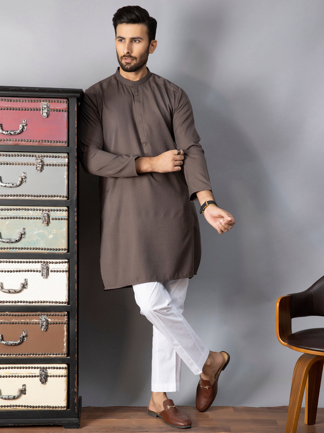 Brown Blended Kurta - AL-K-1086C