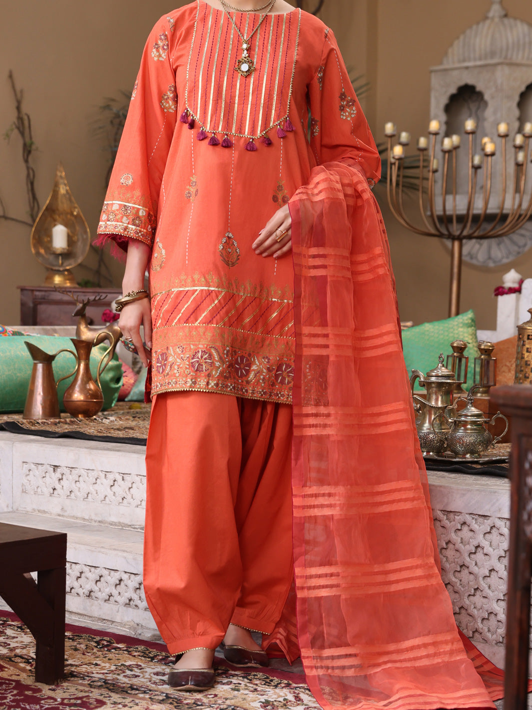 Orange Cambric 3 Piece Unstitched - ALP-3PS-1086