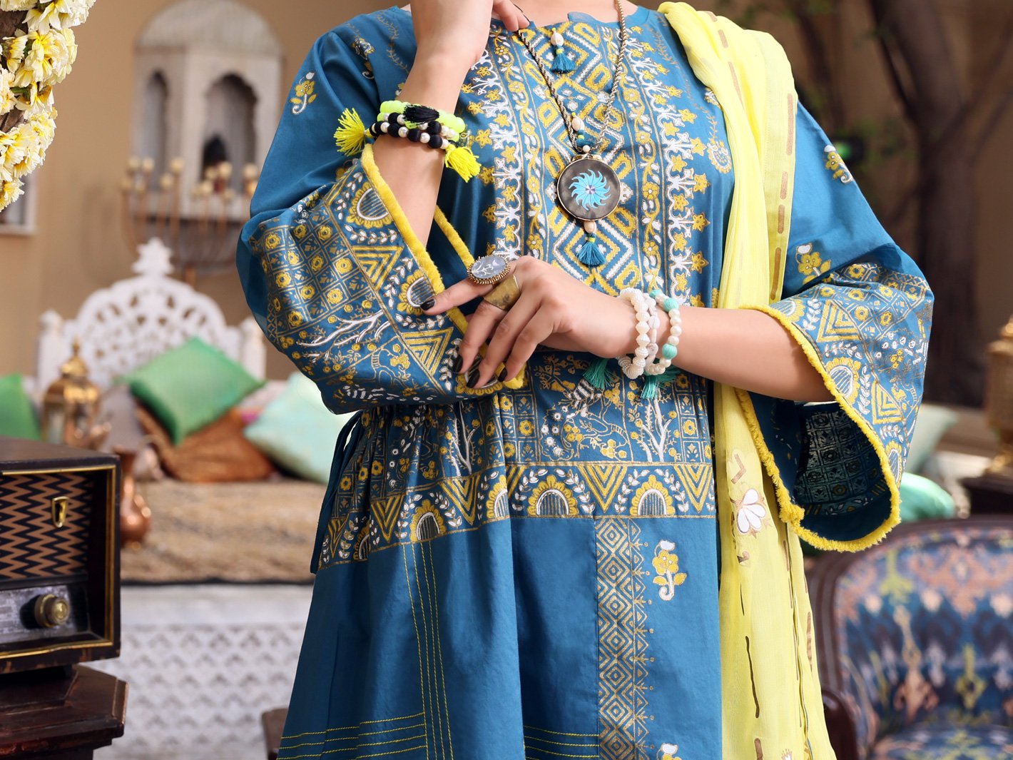 Blue Cambric 3 Piece Stitched - ALP-3PS-1088/S