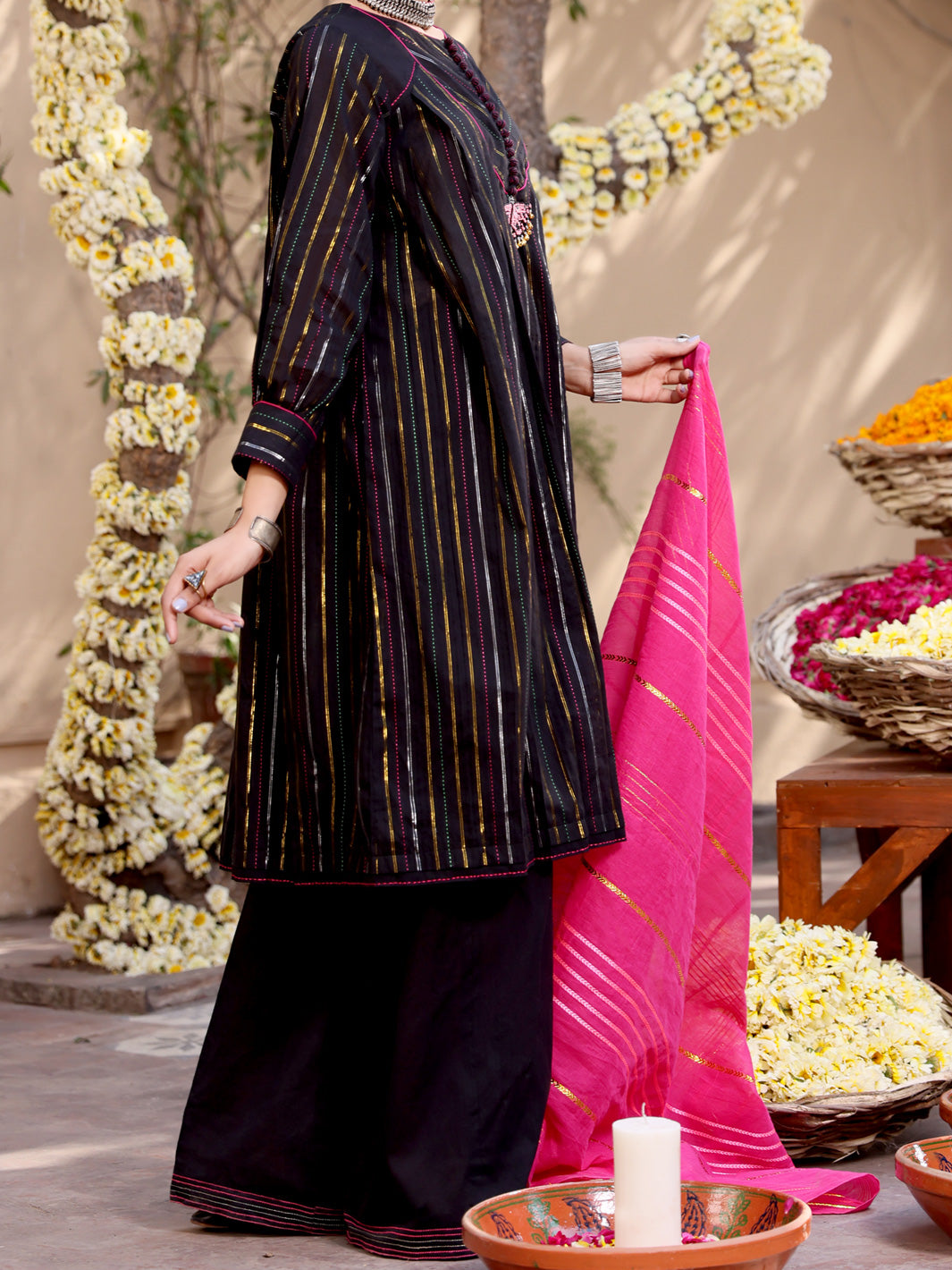 Black Yarn-Dyed Jacquard 3Pc Stitched - ALP-3PS-1097