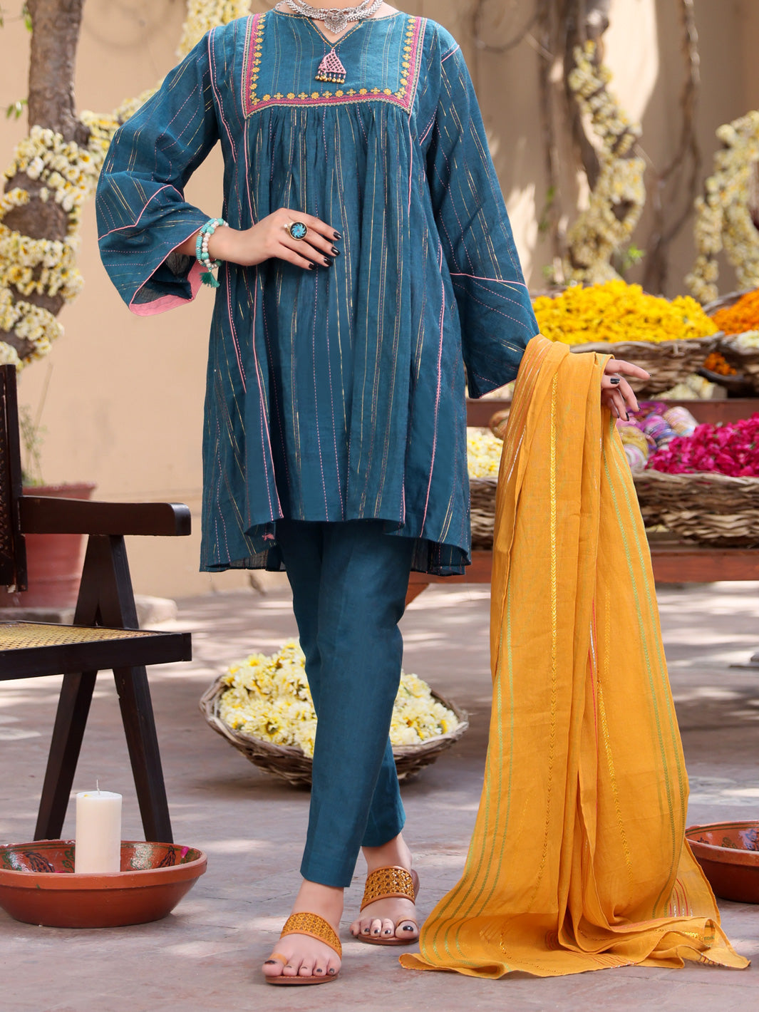 Blue Yarn-Dyed Jacquard 3 Piece Unstitched - ALP-3PS-1098