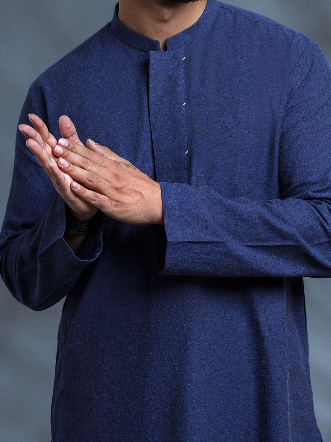 Blue Linen Short Kurta - ALCR-K-010 - Almirah Online