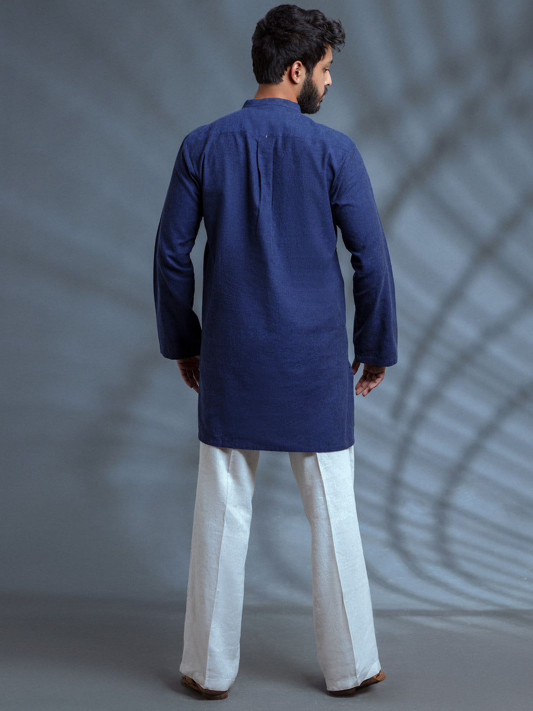 Blue Linen Short Kurta - ALCR-K-010 - Almirah Online