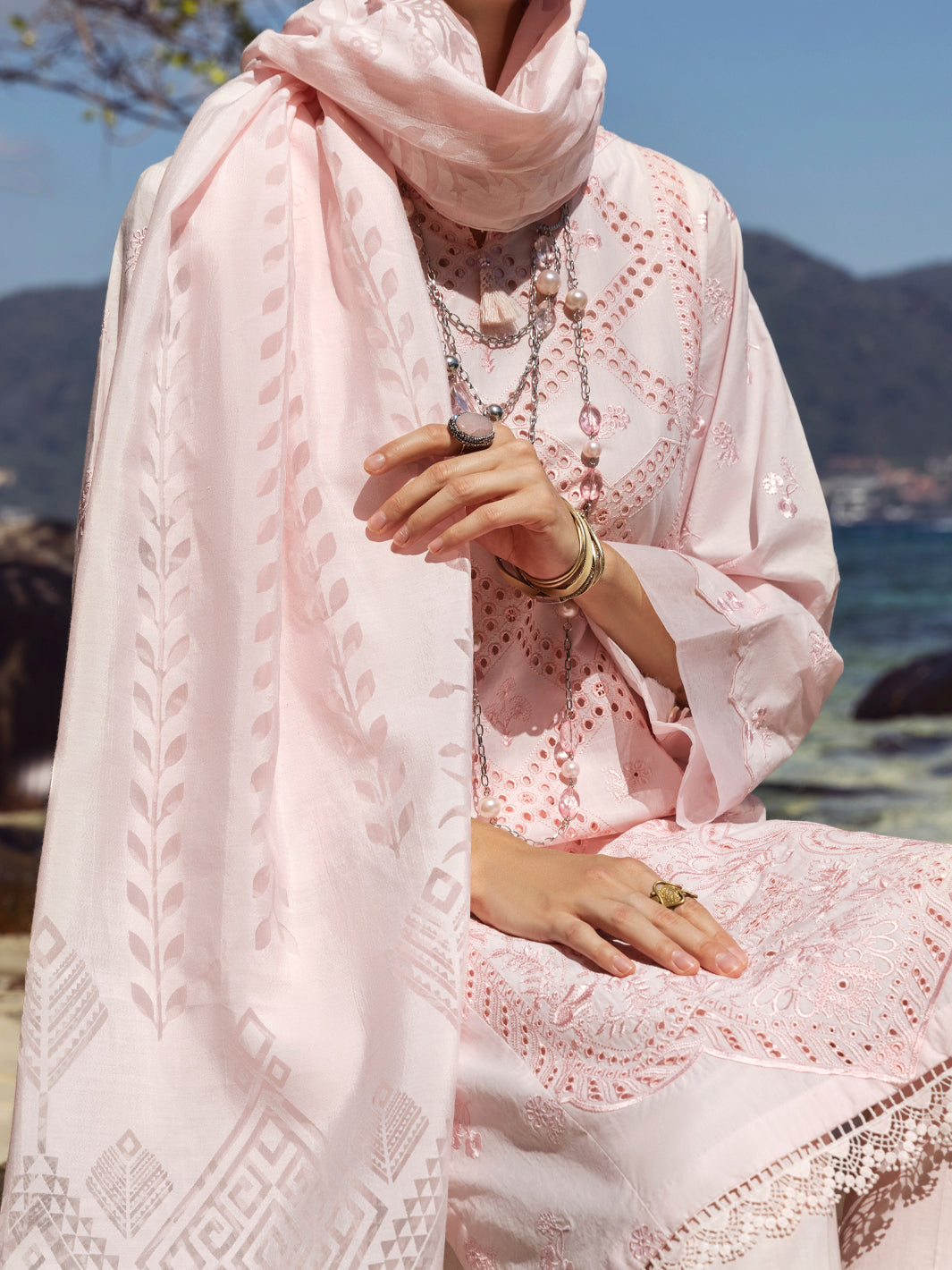 Pink Schiffli Lawn 3 Piece Stitched - ALP-3PS-1141