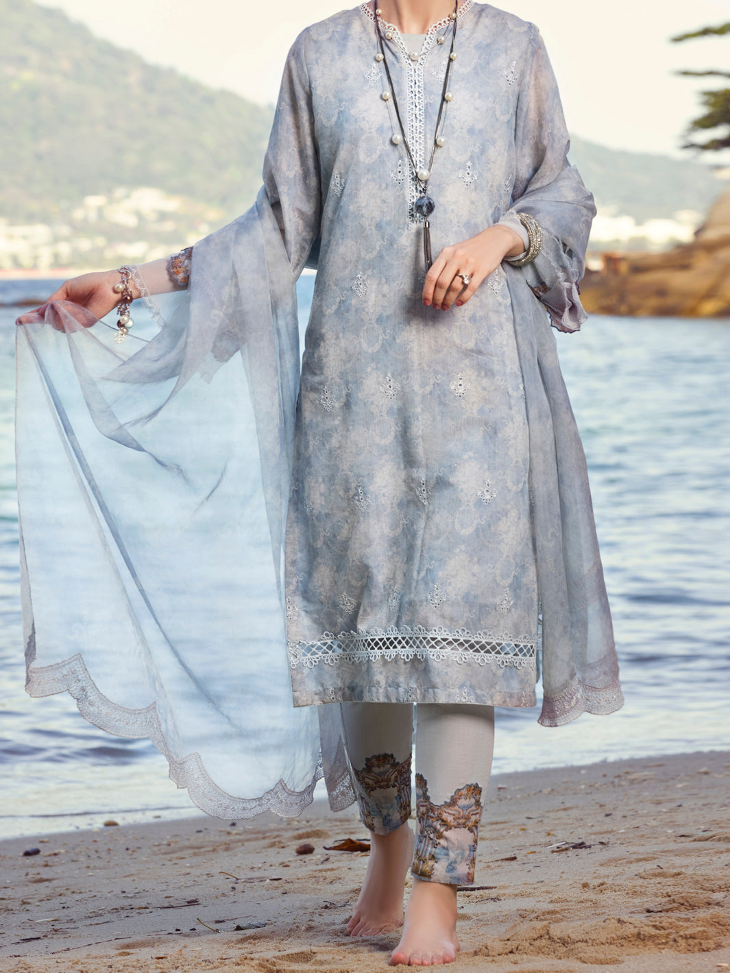 Grey Swiss Voile 3 Piece Stitched - ALP-3PS-1149