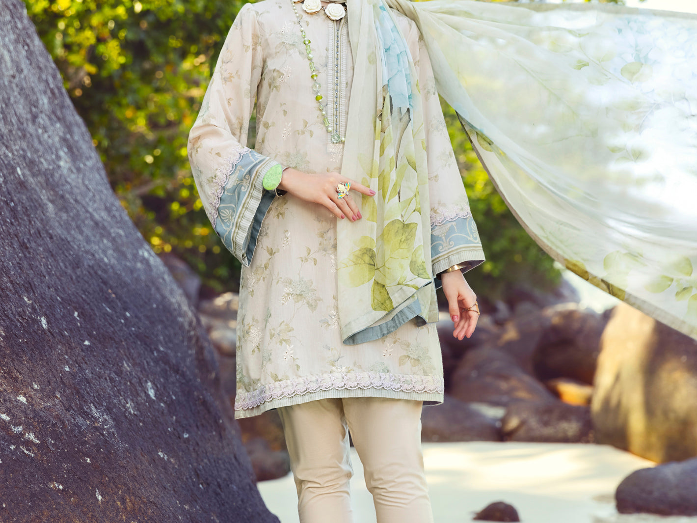 Sand Swiss Voile 3 Piece Unstitched - ALP-3PS-1151