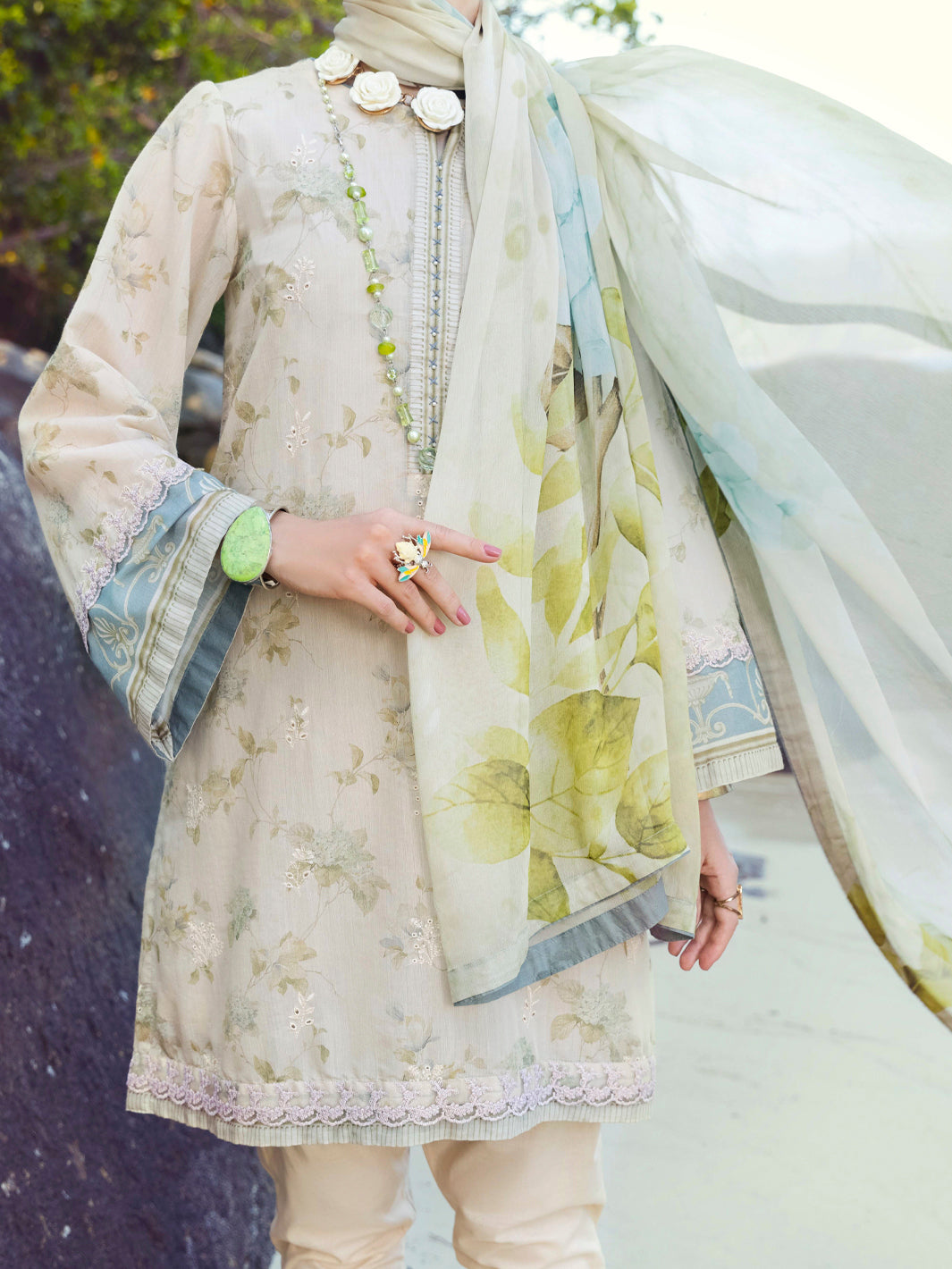 Sand Swiss Voile 3 Piece Unstitched - ALP-3PS-1151