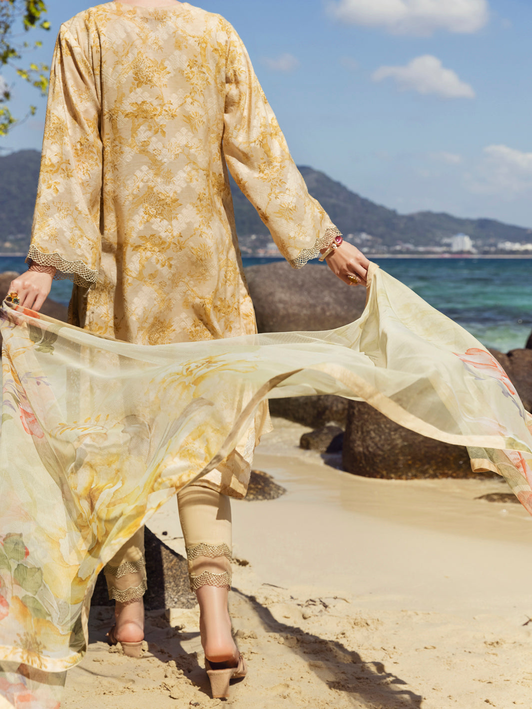 Golden Cotton Jacquard 3 Piece Unstitched - ALP-3PS-1155