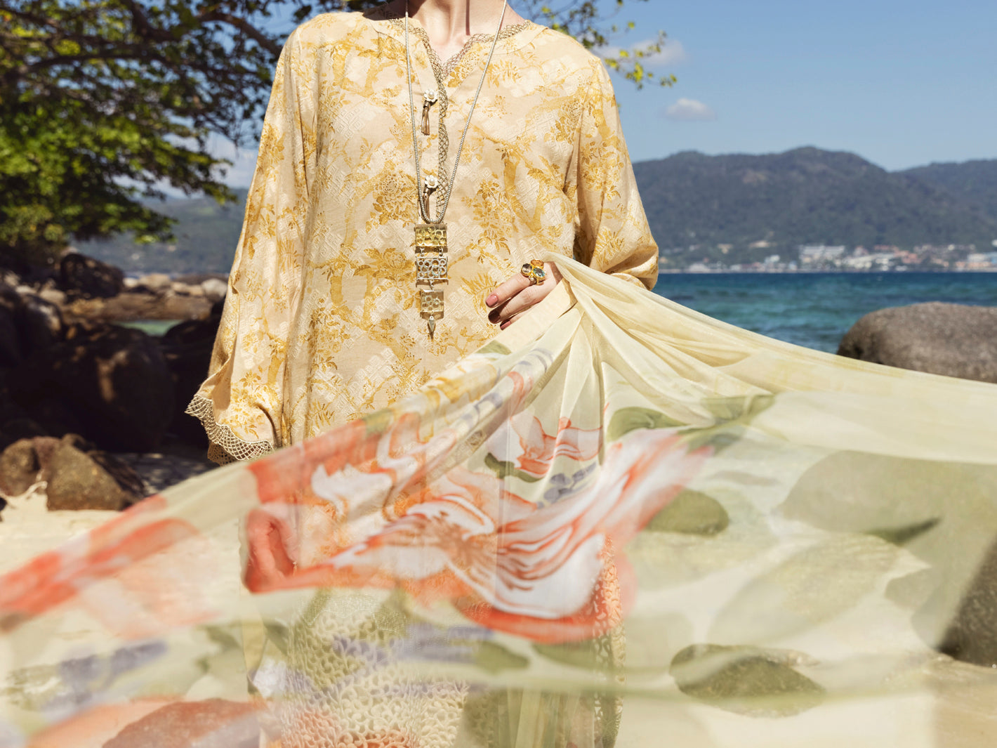 Golden Cotton Jacquard 3 Piece Stitched - ALP-3PS-1155