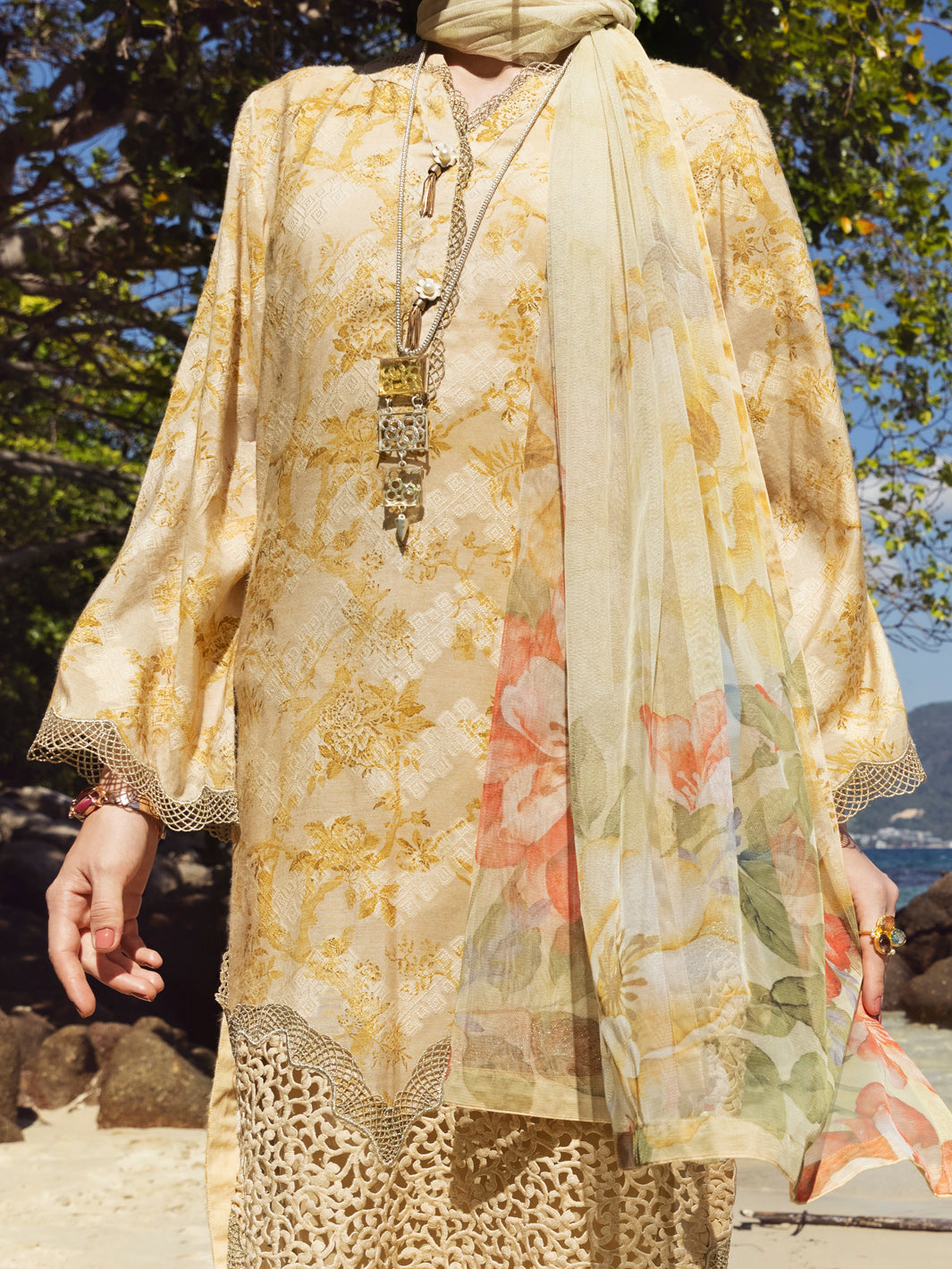 Golden Cotton Jacquard 3 Piece Unstitched - ALP-3PS-1155