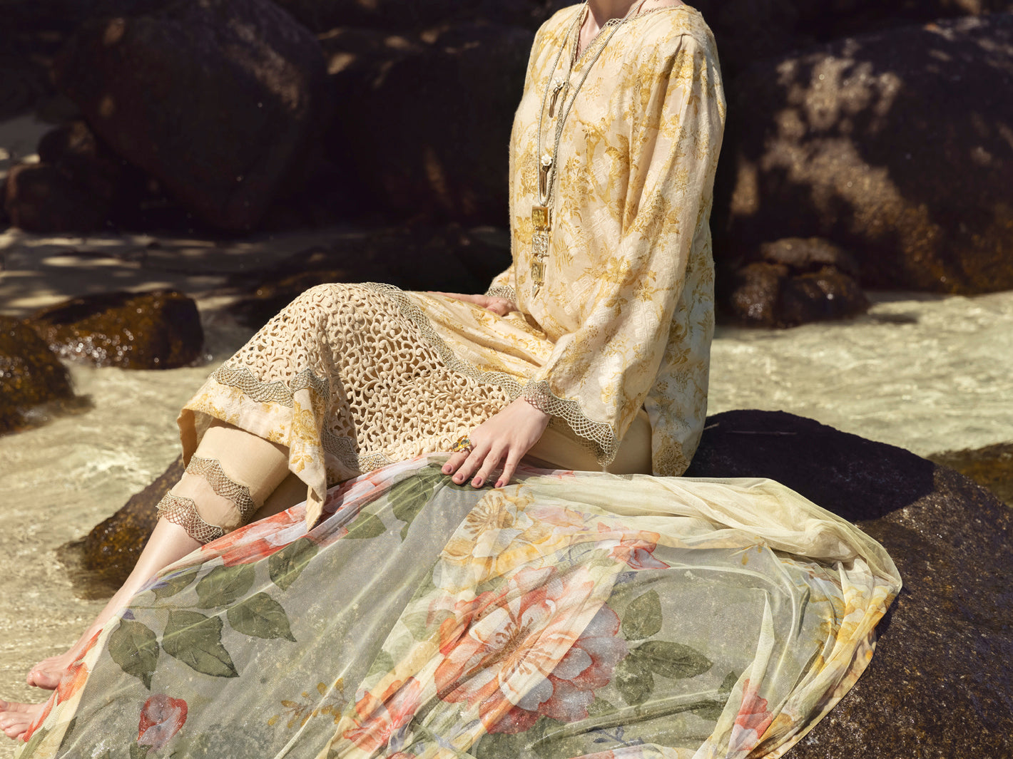Golden Cotton Jacquard 3 Piece Stitched - ALP-3PS-1155
