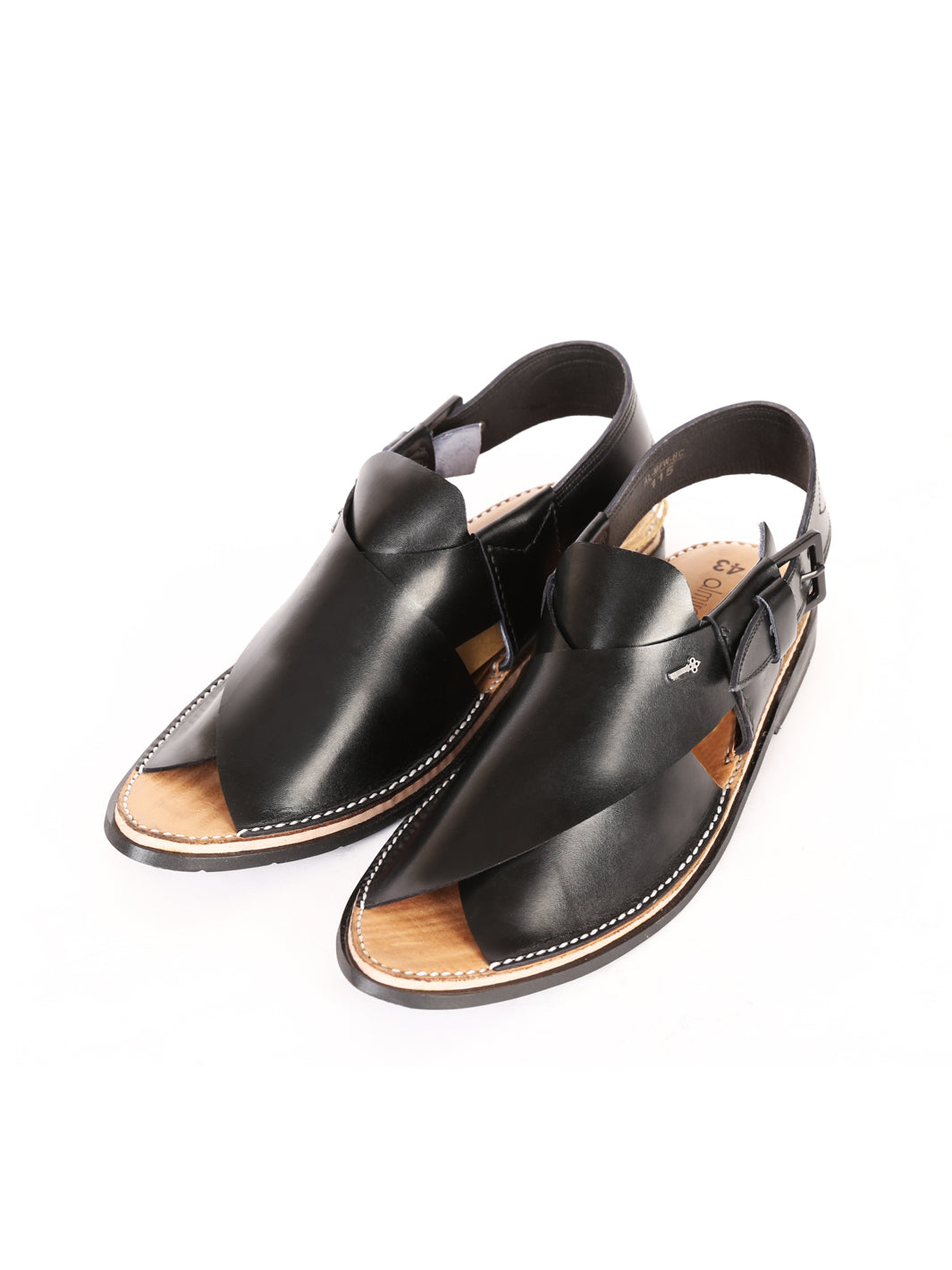 Black Leather Peshawari Chappal - AL-MFW-HC-115