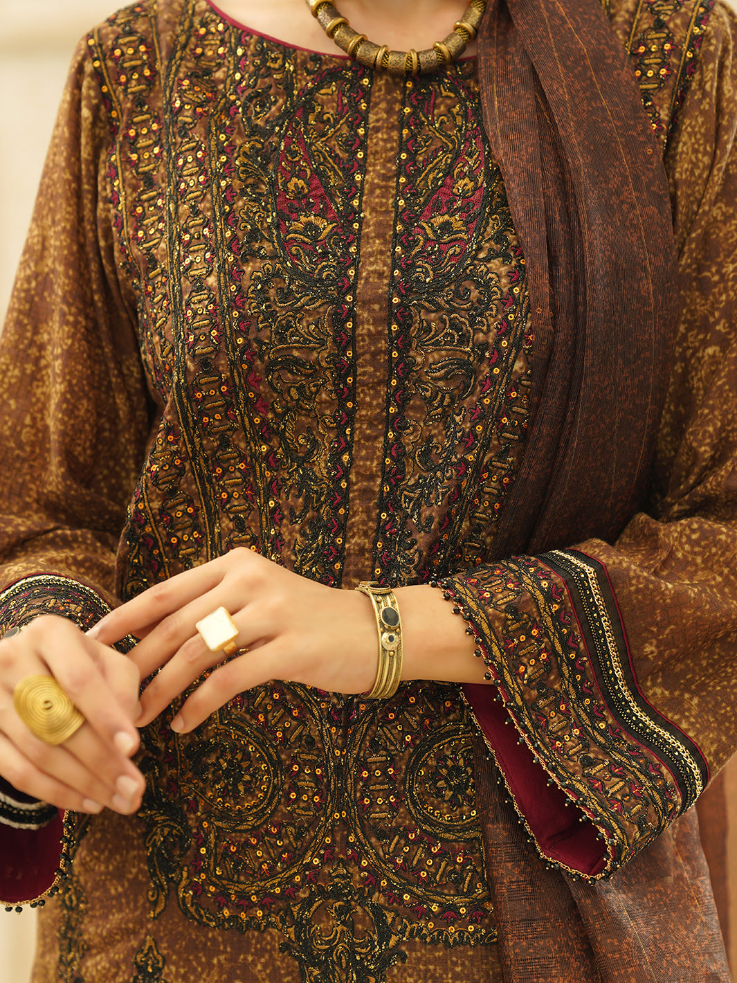 Brown Jacquard 3Pc Stitched - ALP-3PS-1164