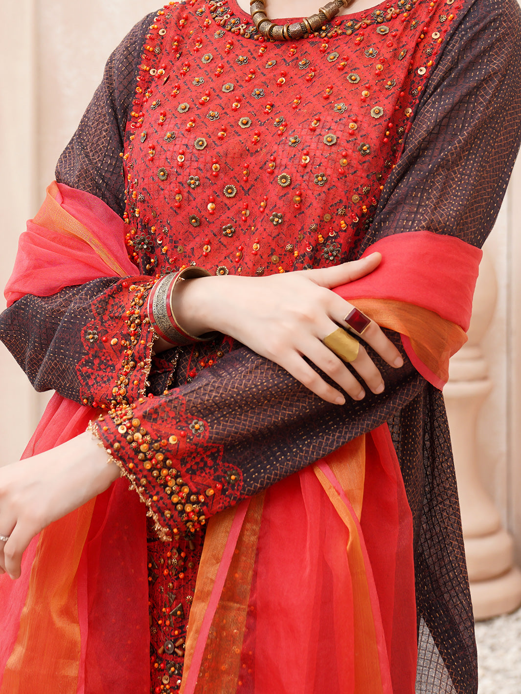 Dark Brown Jacquard 3Pc Stitched - ALP-3PS-1167