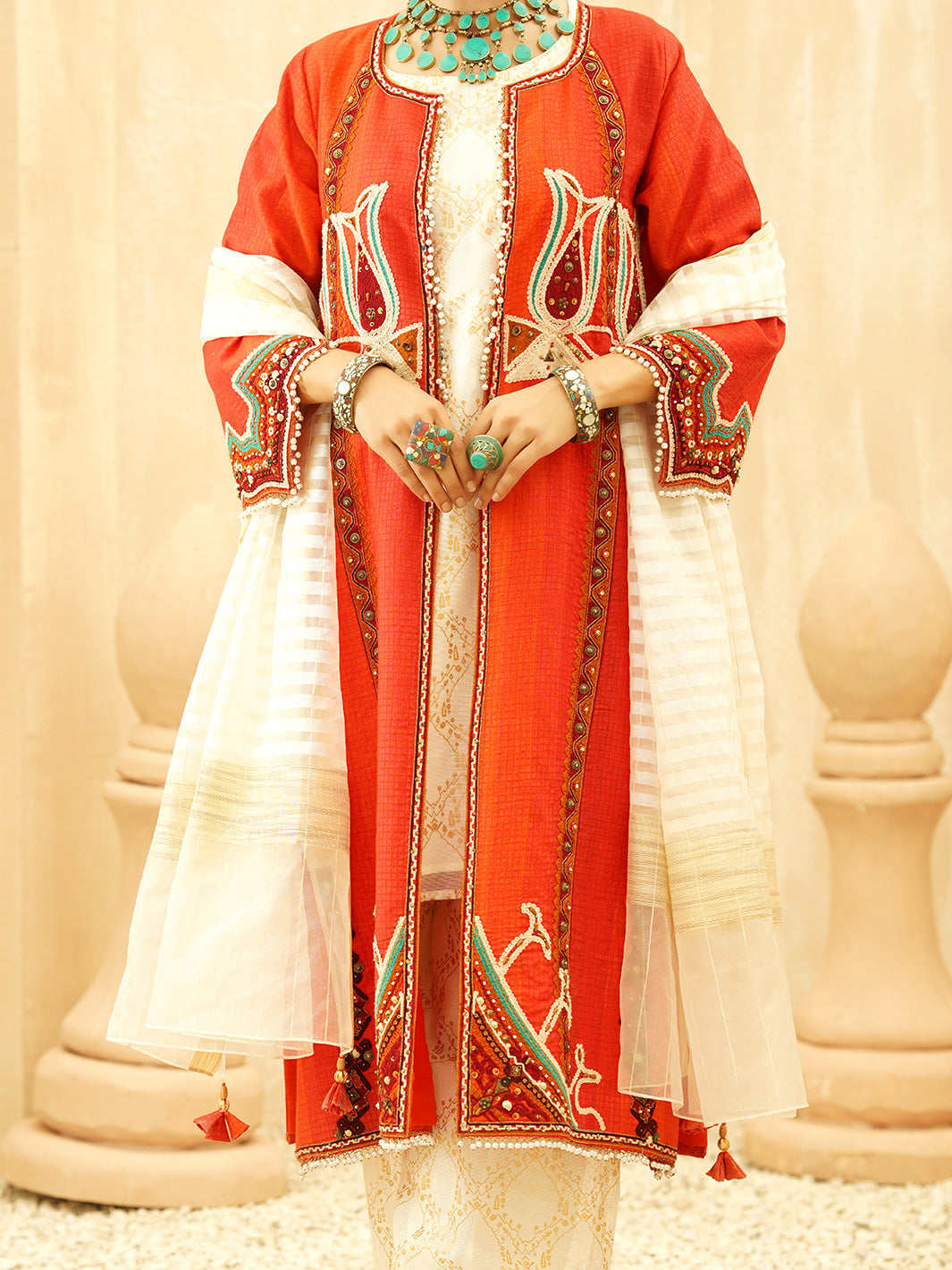 Orange Jacquard 3 Piece Unstitched - ALP-3PS-1168