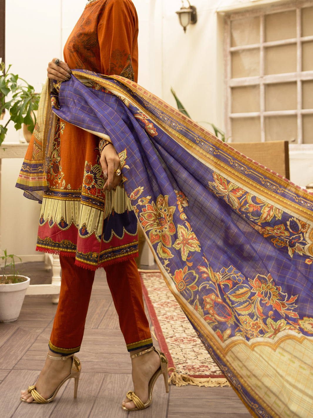 Terracotta Cambric 3 Piece Unstitched - ALP-3PS-1175