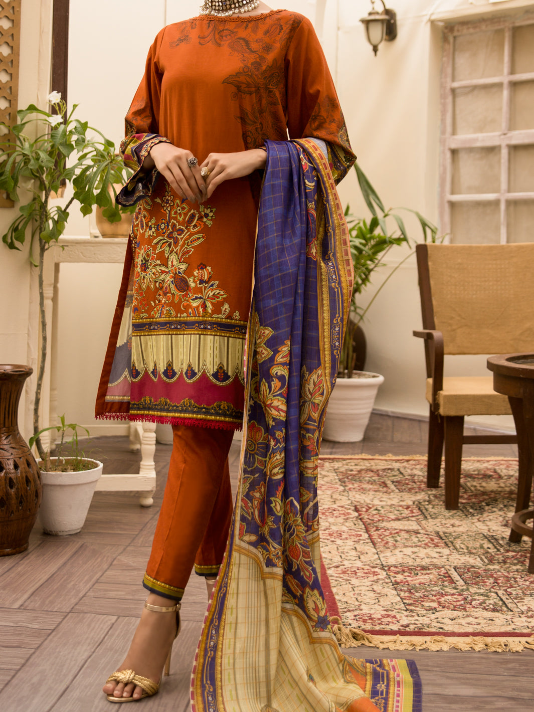Terracotta Cambric 3 Piece Unstitched - ALP-3PS-1175