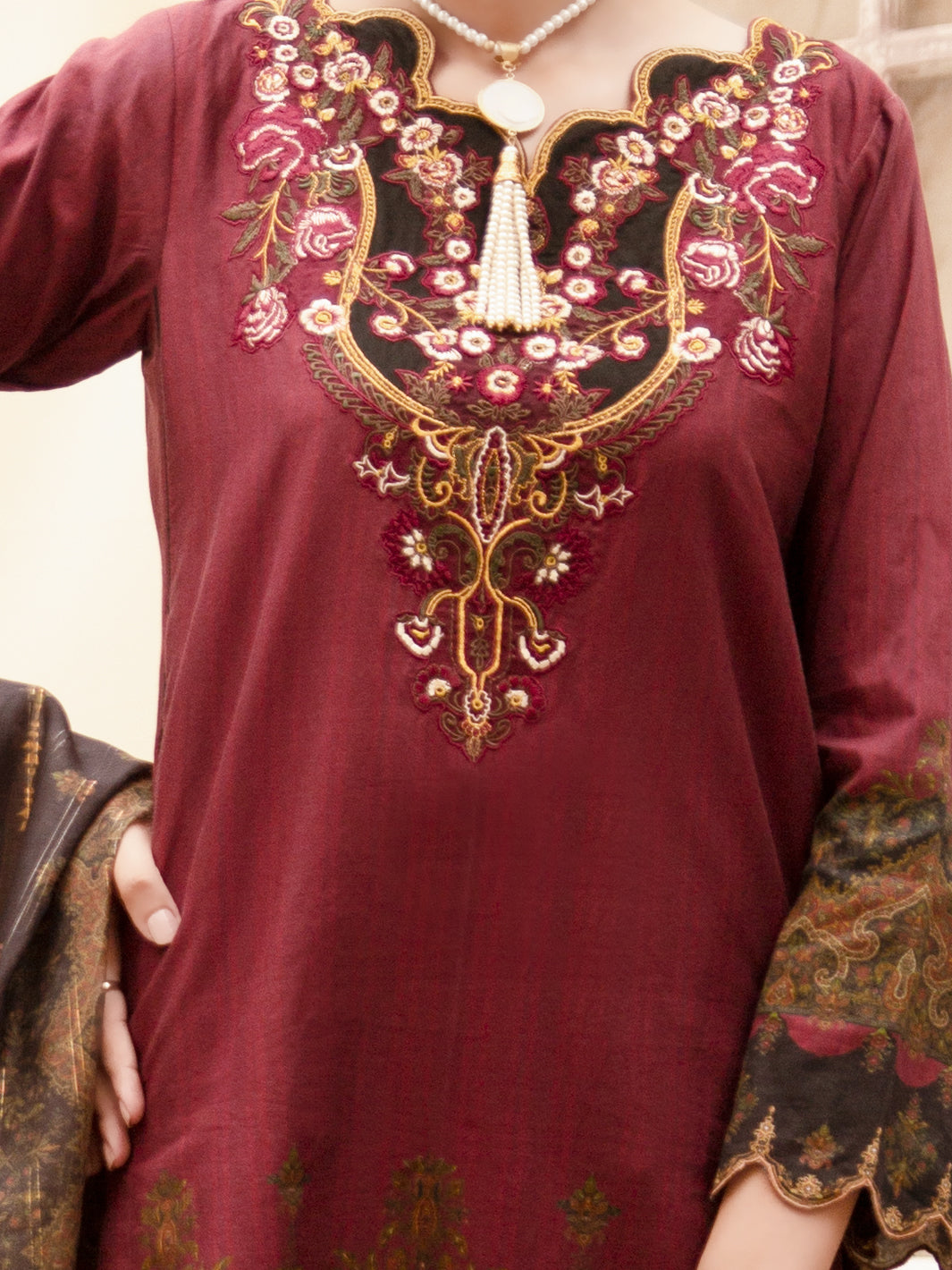 Maroon Cambric 3Pc Unstitched - ALP-3PS-1178