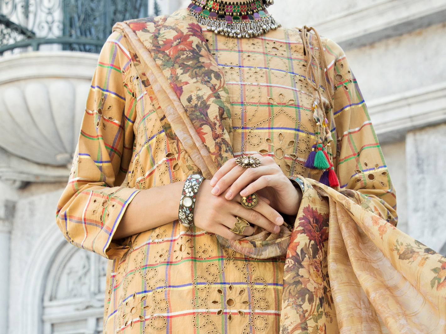 Mustard Lurex Jacquard 3Pc Unstitched - ALP-3PS-1191