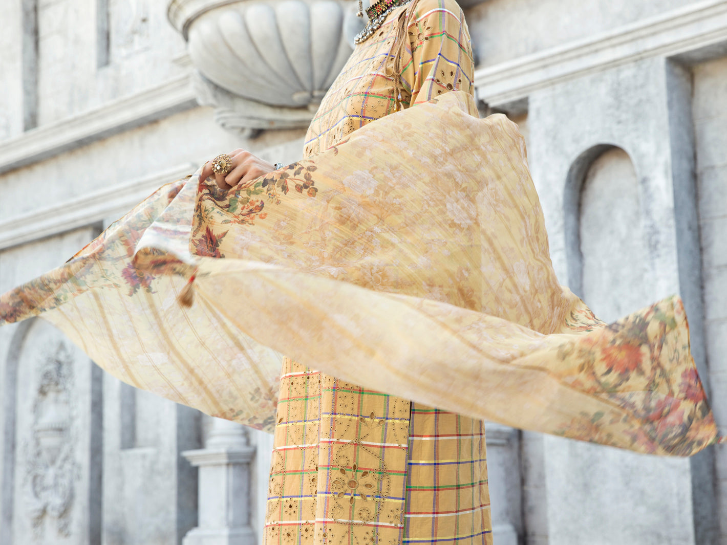 Mustard Lurex Jacquard 3Pc Stitched - ALP-3PS-1191