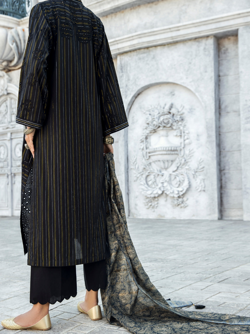 Black Lurex Jacquard 3 Piece Unstitched - ALP-3PS-1192