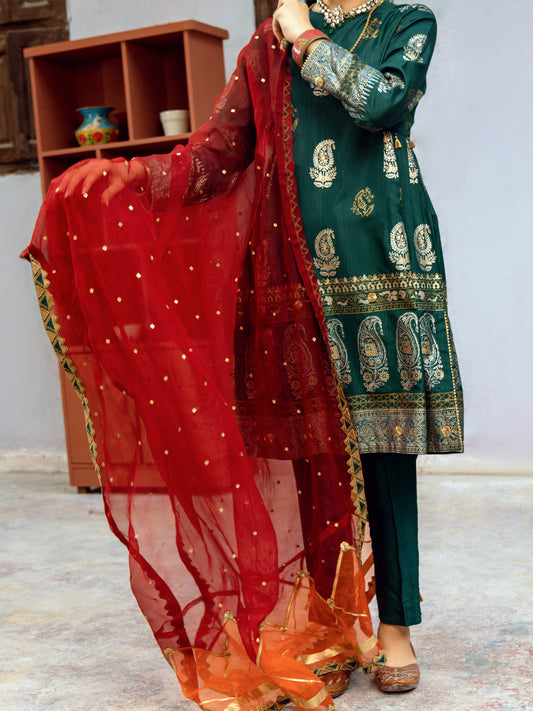 Green Silk 3Pc Stitched - ALP-3PS-1195